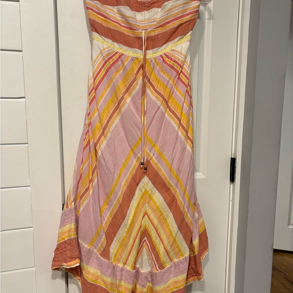 Anthropologie Strapless Dress in Pink, Yellow, and Orange